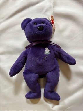 Vintage Purple Ty Beanie Baby with Embroidered Rose - “Princess “
